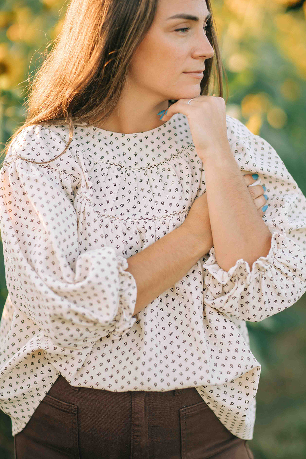 Primrose blouse--brown floral